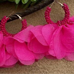 Elegant Pink Beaded Hoop Earrings